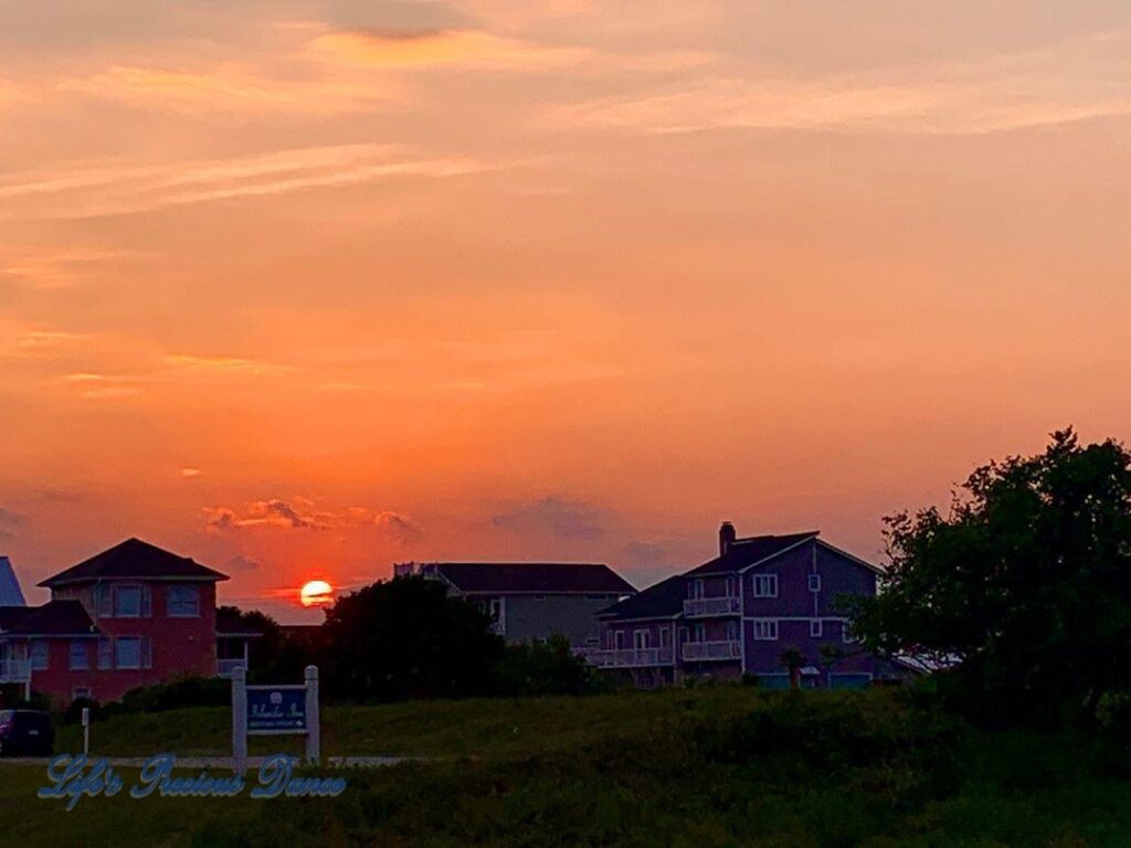 Sunset over inland condos at Ocean Isle Beach