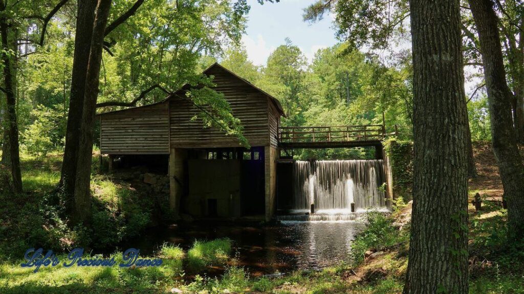 Beautiful Barfield Mill Pond on a gorgeous summer afternoon. Water flowing from the pond down into the creek below.