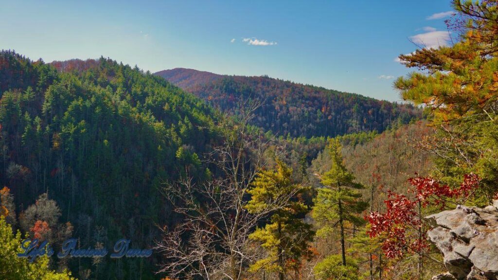 Landscape view of mountains surrounding Linville gorge.