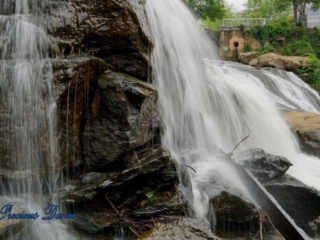 Close up of Reedy Falls cascading down a rock face.