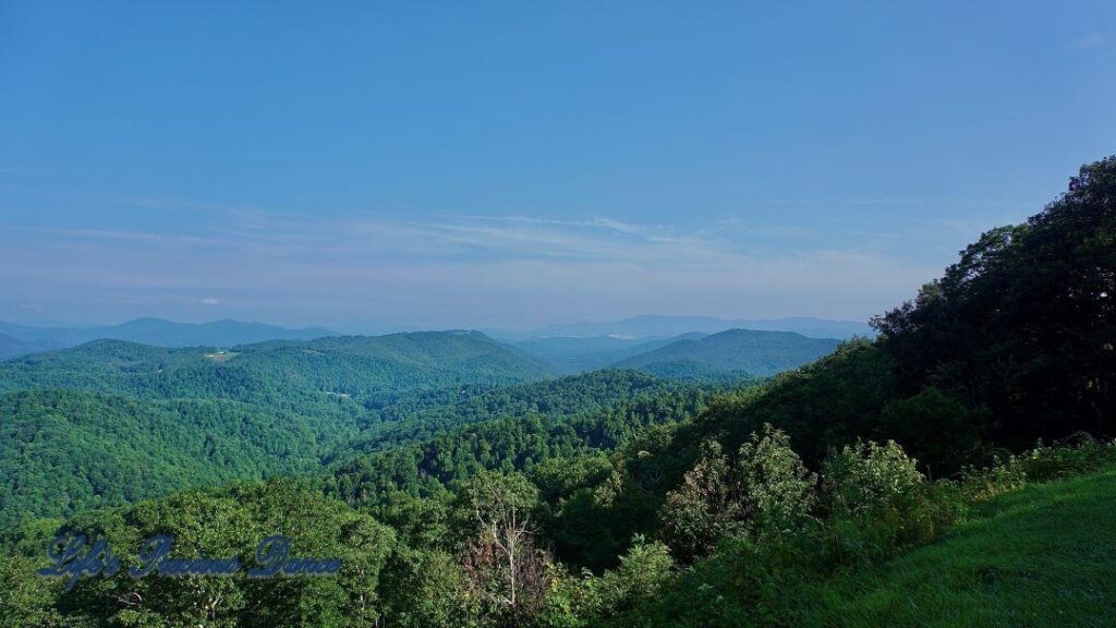 Landscape view from the Blue Ridge Parkway of the valleys and mountains below.