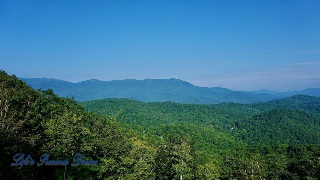 Landscape view from the Blue Ridge Parkway of the valleys and mountains below.