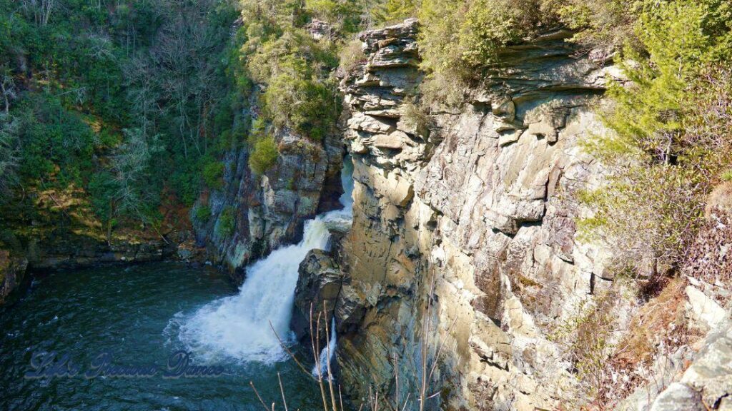 Linville Falls pouring down into the river basin.