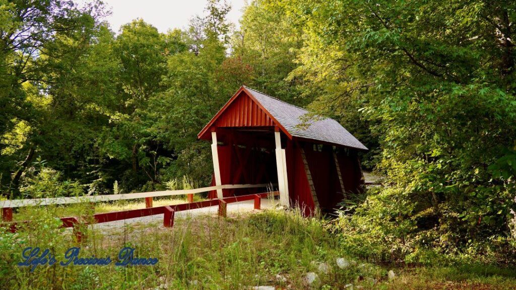 Campbell&#039;s Covered Bridge glistening in the morning sun.