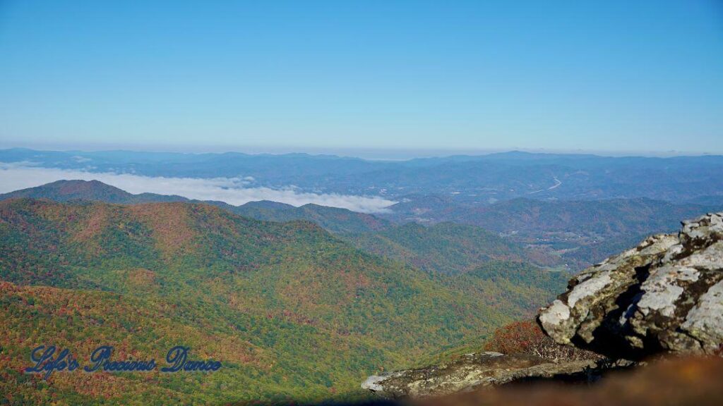 Landscape view of the Blueridge mountains with fog in the valley.