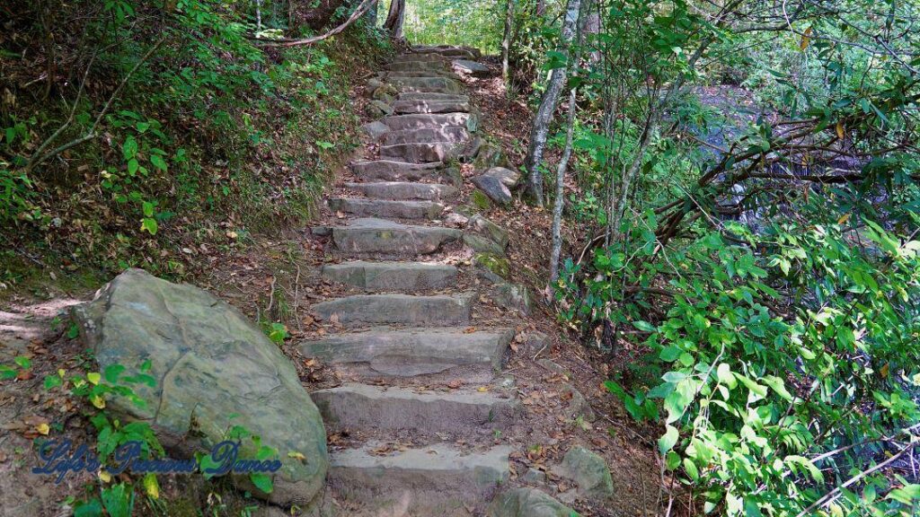 Rock steps leading to top of a Wildcat Wayside Waterfall.