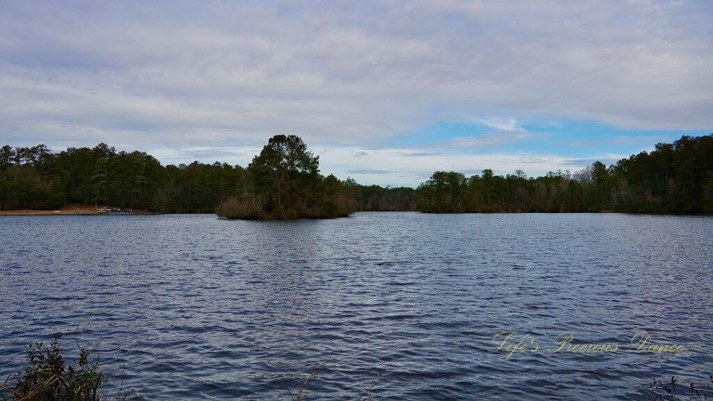 Landscape of Sesquicentennial Lake. Cloudy skies above