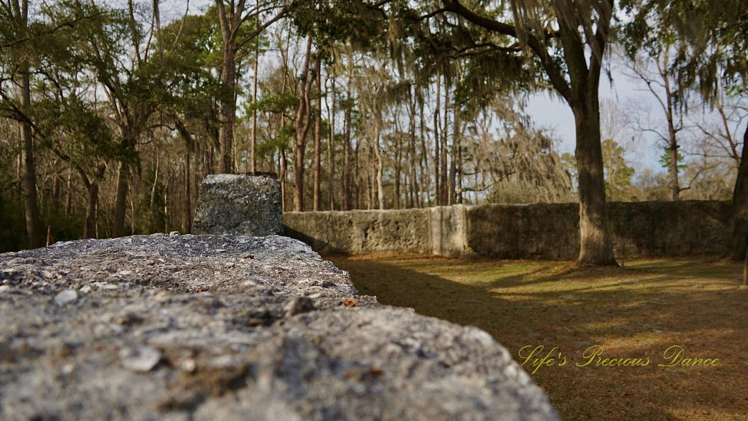 Close up view of the remaining wall ruins at Fort Dorchester.