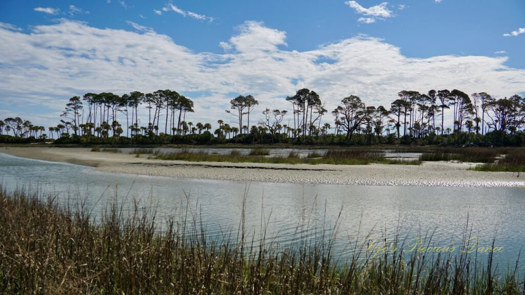 Landscape view of the lagoon and sandbar at Hunting Island.