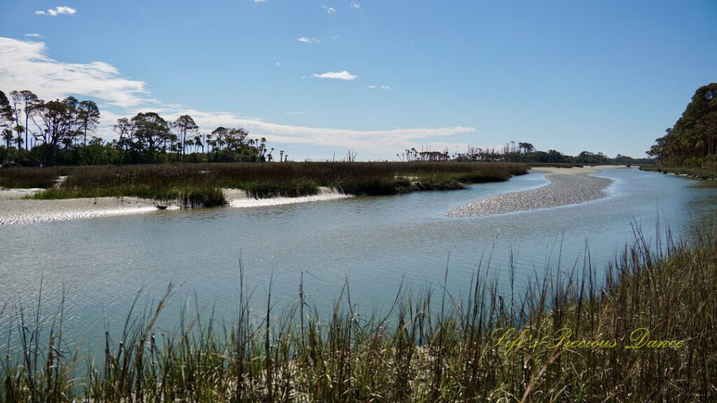 Landscape view of the lagoon and sandbar at Hunting Island.