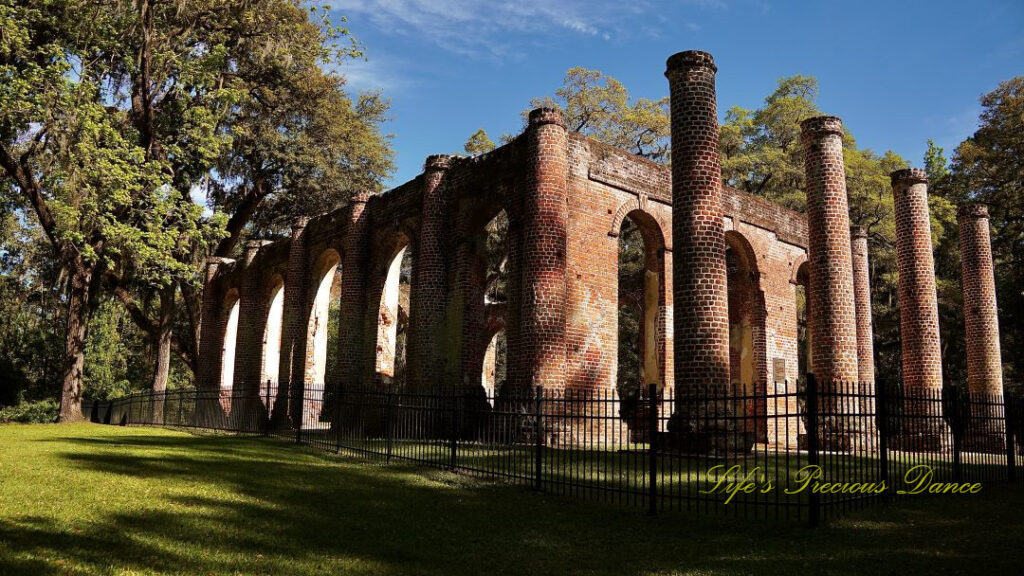 Front side view of the Old Sheldon Church ruins.