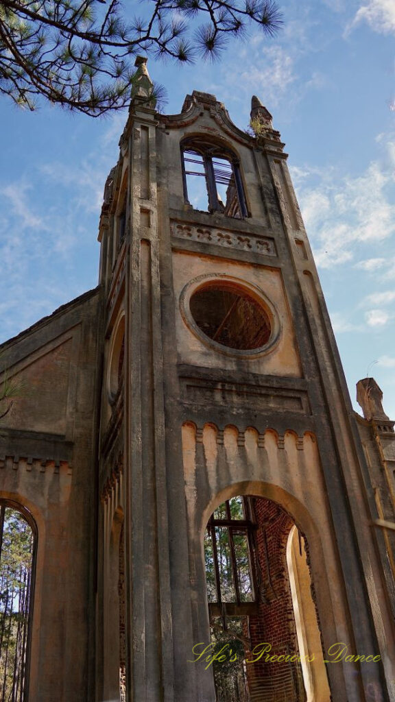 Looking upward at the steeple of the Prince Frederick Church Ruins.