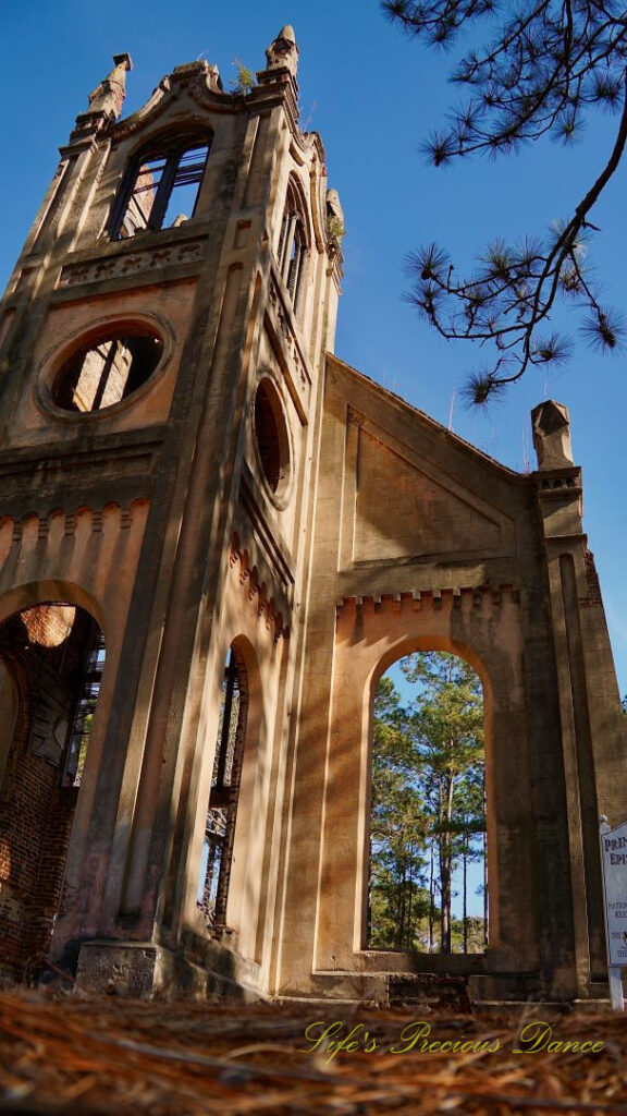 Looking upward at the chapel of the Prince Frederick Church Ruins.