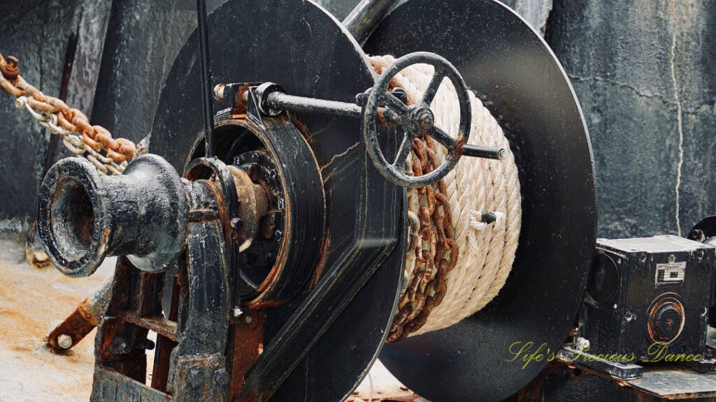 Close up of a shrimp boat net reel