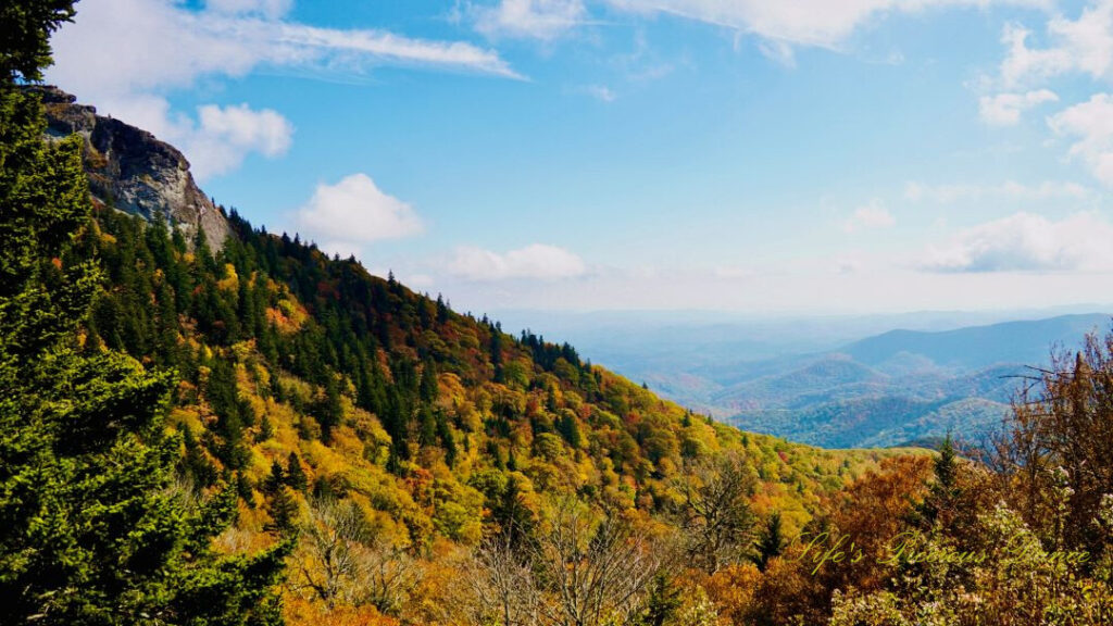 Landscape view of the colorful blue ridge mountains.