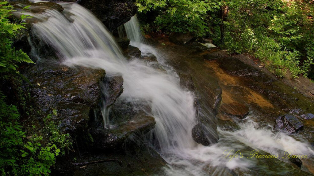 Close up of Issaqueena Falls spilling over the rocks.