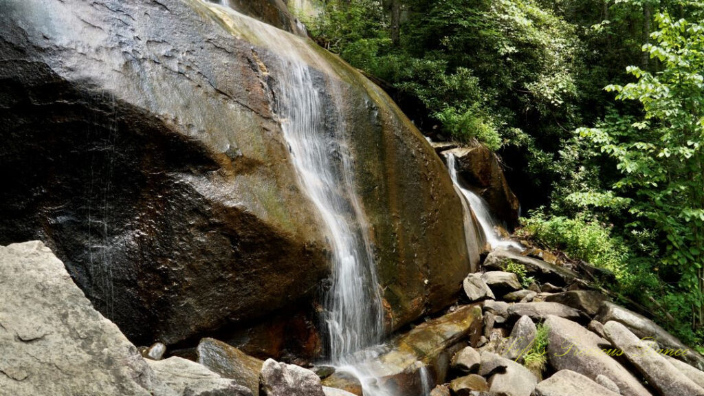 Close up of Daniel ridge falls cascading down over boulders.