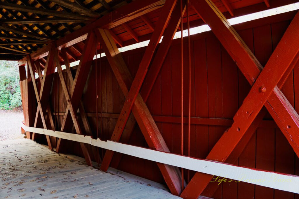 Close up of an inside wall of Campbell&#039;s Covered Bridge.